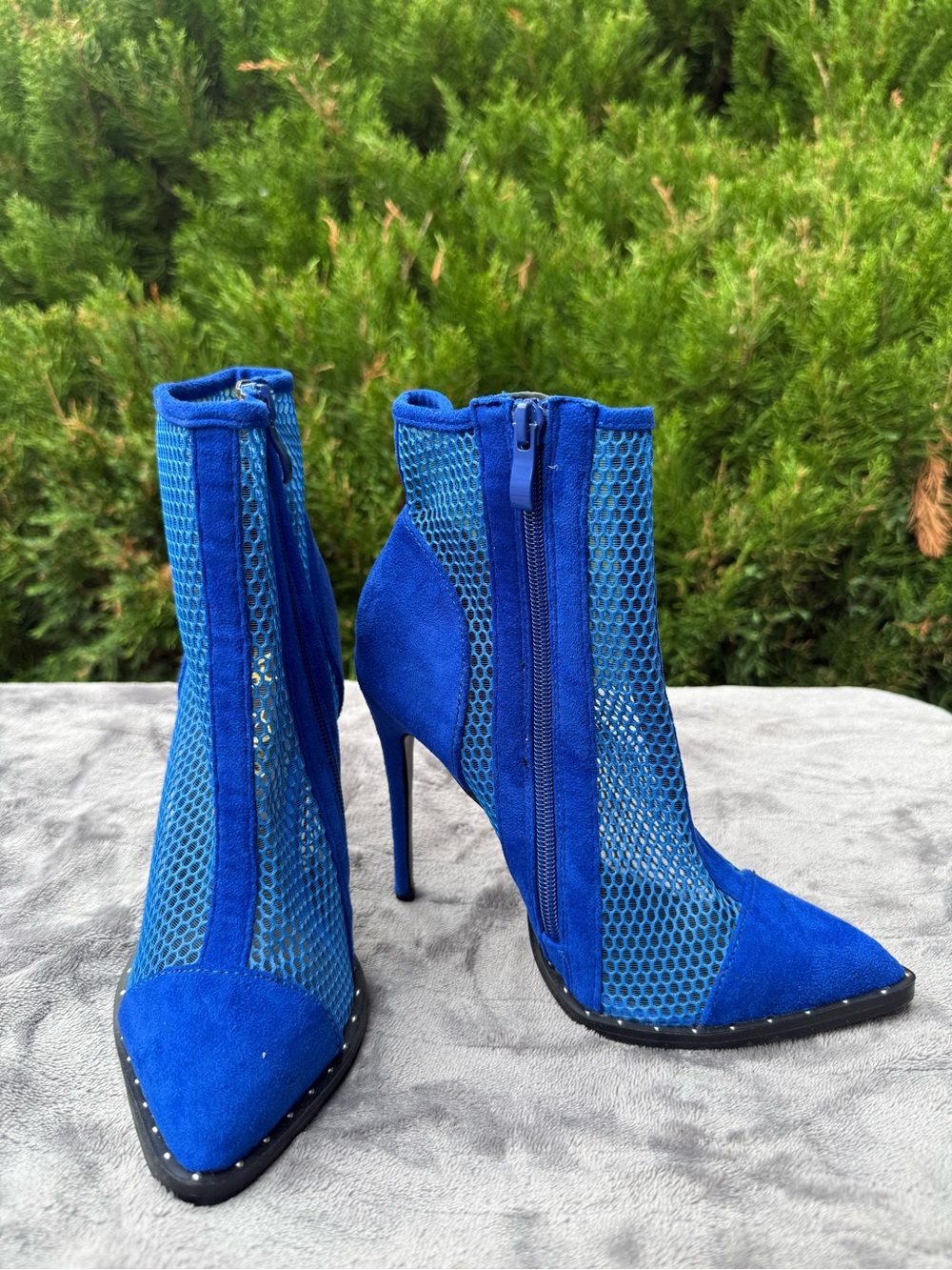 Electric Blue Mesh & Suede Stiletto Ankle Boots